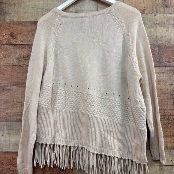 Beige Fringe Hem Knit Sweater By Central Park West - S - Picture 5 of 6